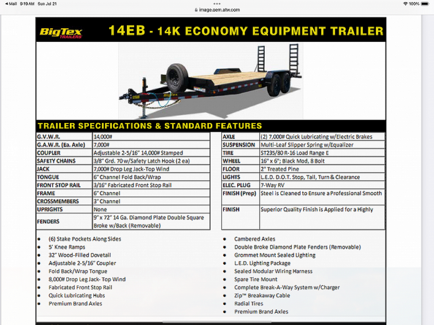 New 2026 Big Tex 14EB Equipment Trailer 6’11”X20’ STAND UP RAMPS
