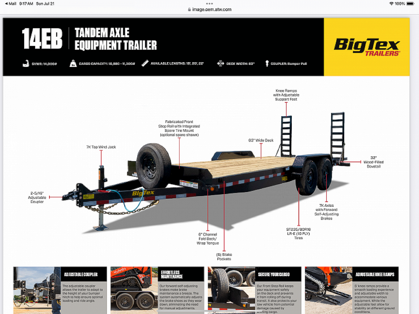 New 2026 Big Tex 14EB Equipment Trailer 6’11”X20’ STAND UP RAMPS