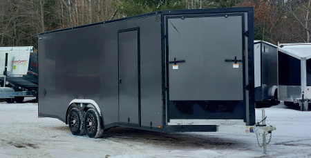 New 8 X 20 + 4' V-NOSE ENCLOSED SNOWMOBILE/CAR HAULER 5200# AXLES ALL ALUMINUM POLYCOMPOSITE EXTERIOR LIGHTNING