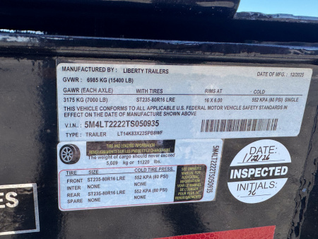 New 2026 Liberty LT14K 16+6 Tilt Trailer