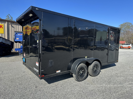 New 2026 7X16 QUALITY CARGO TANDEM AXLE ENCLOSED TRAILER WITH REAR SPOILER AND BLACKOUT PACKAGE