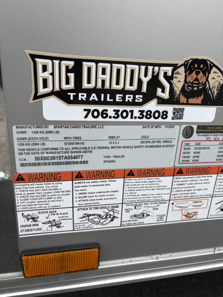 New 2026 Spartan 5X8 Pro-Series Enclosed Trailer, Side Door Barlock, Polycor, Stabledeck