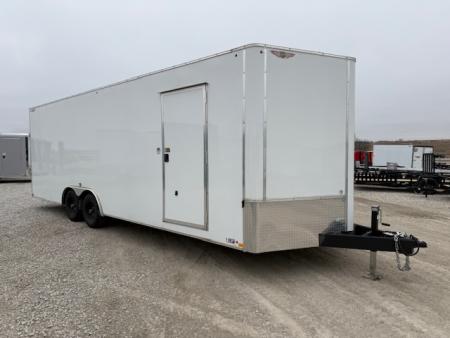 New 2026 H&H White 8.5'x24' 10k Flat Top V-Nose Enclosed Car Hauler Cargo Trailer