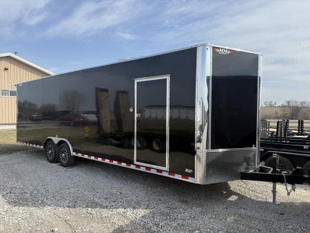 New 2026 H&H Black 8.5'x28' 14k Flat Top V-Nose Enclosed Car Hauler Cargo Trailer