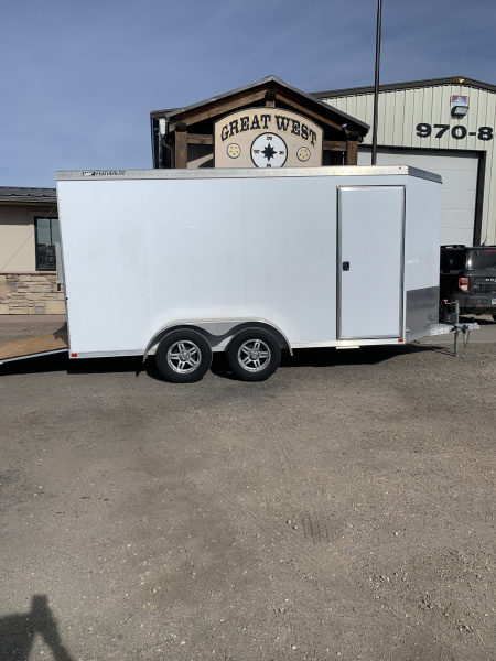 Used 2024 Featherlite 1610 7x16 All Aluminum Enclosed Cargo Trailer | V-Nose | Ramp Door | White