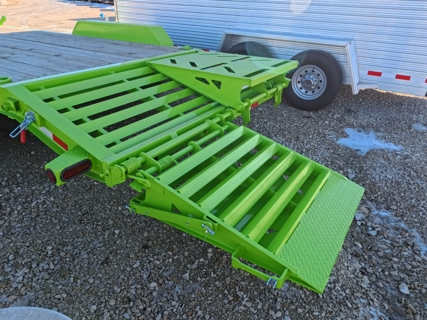 New 2026 Iron Bull 83x20 EWB Equipment Trailer, 14,000lb. GVWR with Rampage Ramps in Neon Safety Green