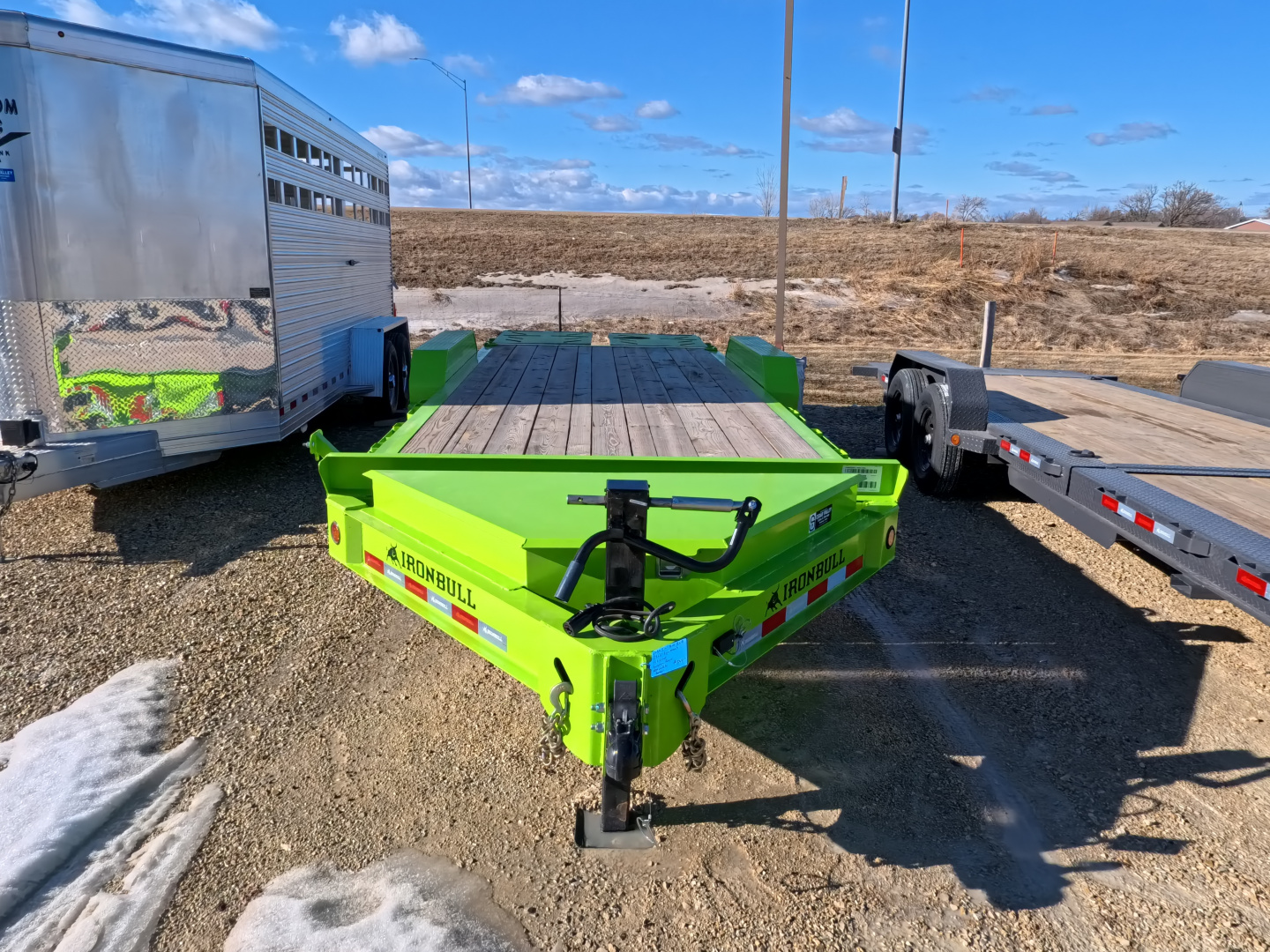 New 2026 Iron Bull 83x20 EWB Equipment Trailer, 14,000lb. GVWR with Rampage Ramps in Neon Safety Green