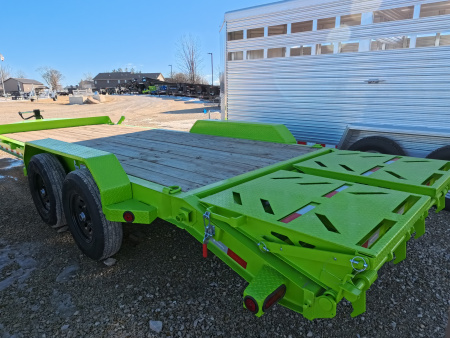 New 2026 Iron Bull 83x20 EWB Equipment Trailer, 14,000lb. GVWR with Rampage Ramps in Neon Safety Green