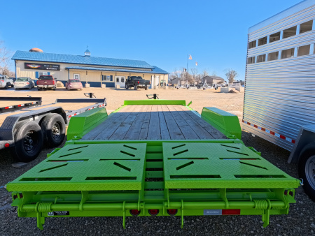 New 2026 Iron Bull 83x20 EWB Equipment Trailer, 14,000lb. GVWR with Rampage Ramps in Neon Safety Green