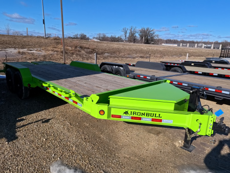 New 2026 Iron Bull 83x20 EWB Equipment Trailer, 14,000lb. GVWR with Rampage Ramps in Neon Safety Green