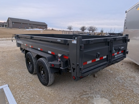 New 2026 Iron Bull 83 x 14 DWB Dump Trailer, 14,999lb. GVWR, Aluminum Ramps, Grey