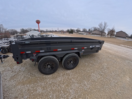 New 2026 Iron Bull 83 x 14 DWB Dump Trailer, 14,999lb. GVWR, Aluminum Ramps, Grey