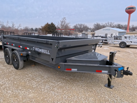 New 2026 Iron Bull 83 x 14 DWB Dump Trailer, 14,999lb. GVWR, Aluminum Ramps, Grey