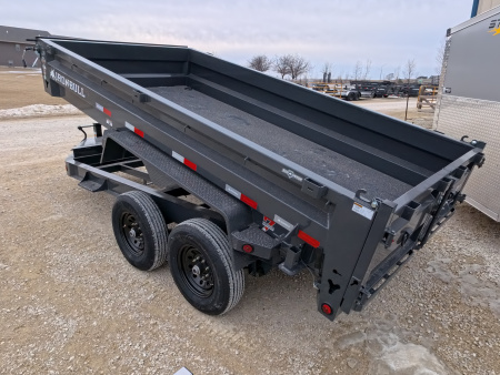 New 2026 Iron Bull 83 x 14 DWB Dump Trailer, 14,999lb. GVWR, Aluminum Ramps, Grey