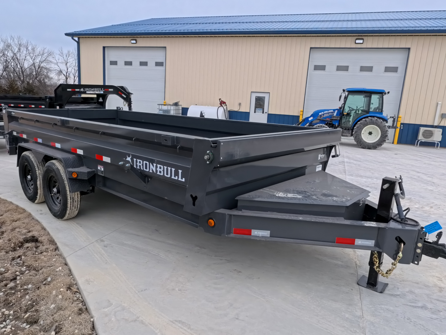New 2026 Iron Bull 83 x 16 DWB Dump Trailer, 14,999 lb. GVWR, Gray with Aluminum Ramps