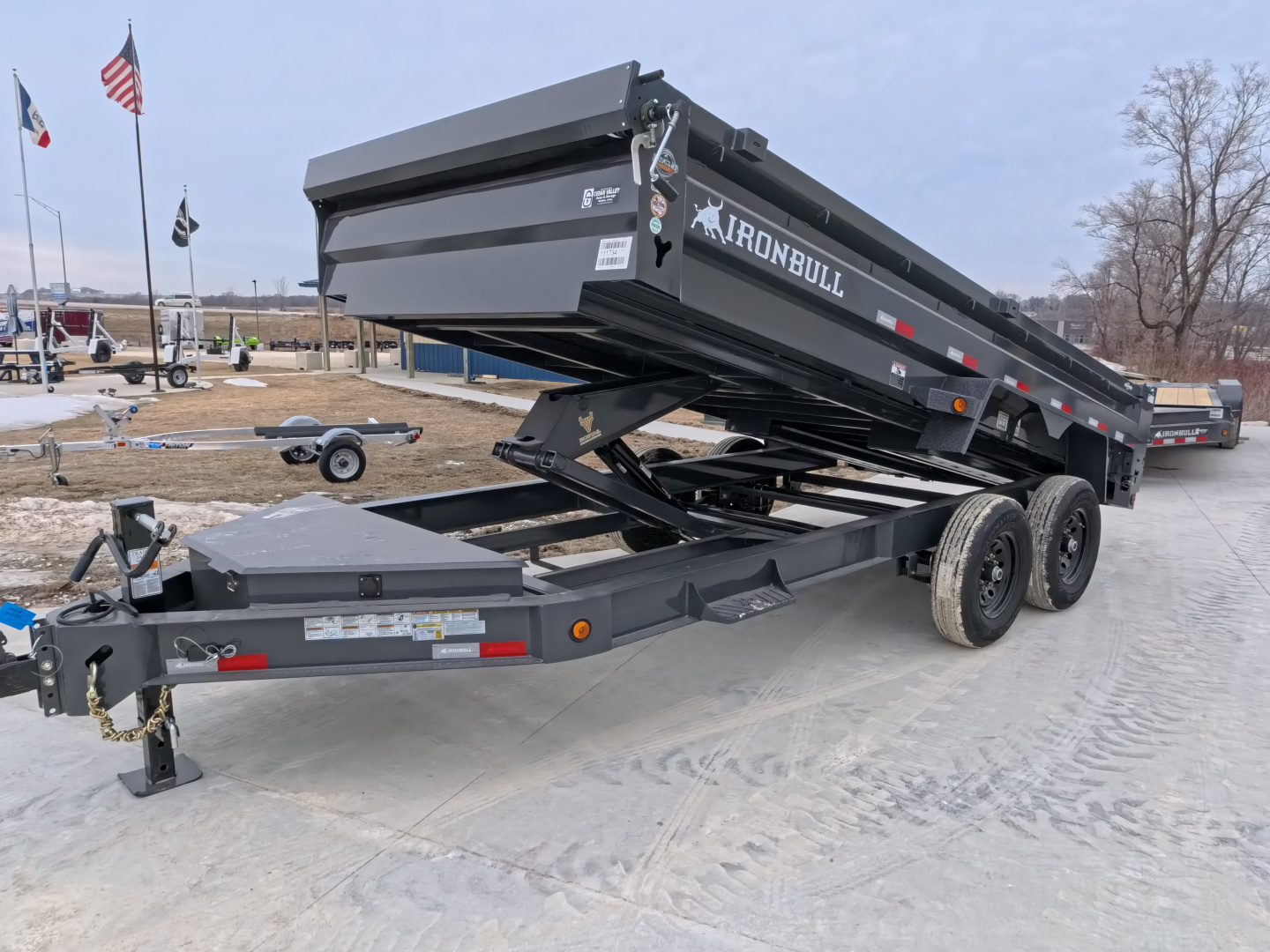 New 2026 Iron Bull 83 x 16 DWB Dump Trailer, 14,999 lb. GVWR, Gray with Aluminum Ramps