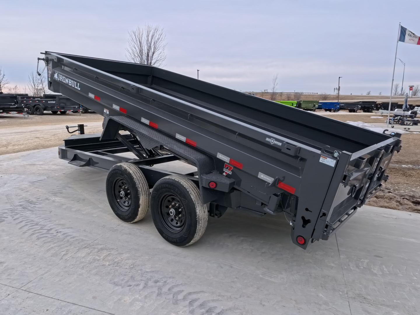 New 2026 Iron Bull 83 x 16 DWB Dump Trailer, 14,999 lb. GVWR, Gray with Aluminum Ramps