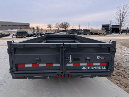 New 2026 Iron Bull 83 x 16 DWB Dump Trailer, 14,999 lb. GVWR, Gray with Aluminum Ramps