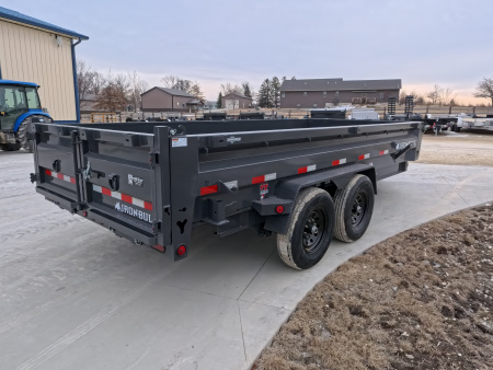 New 2026 Iron Bull 83 x 16 DWB Dump Trailer, 14,999 lb. GVWR, Gray with Aluminum Ramps