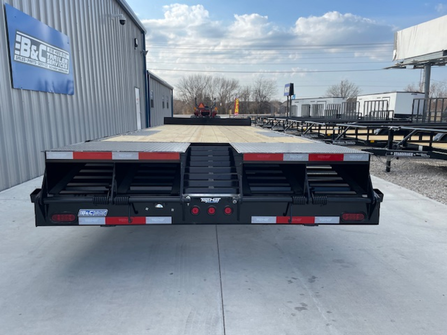 New 2026 TOP HAT 102X24 DECKOVER BUMPER PULL EQUIPMENT TRAILER, 4' DOVETAIL, (2)7000lb TANDEM AXLES, 14,000lb. GVWR, FOLD UP RAMPS