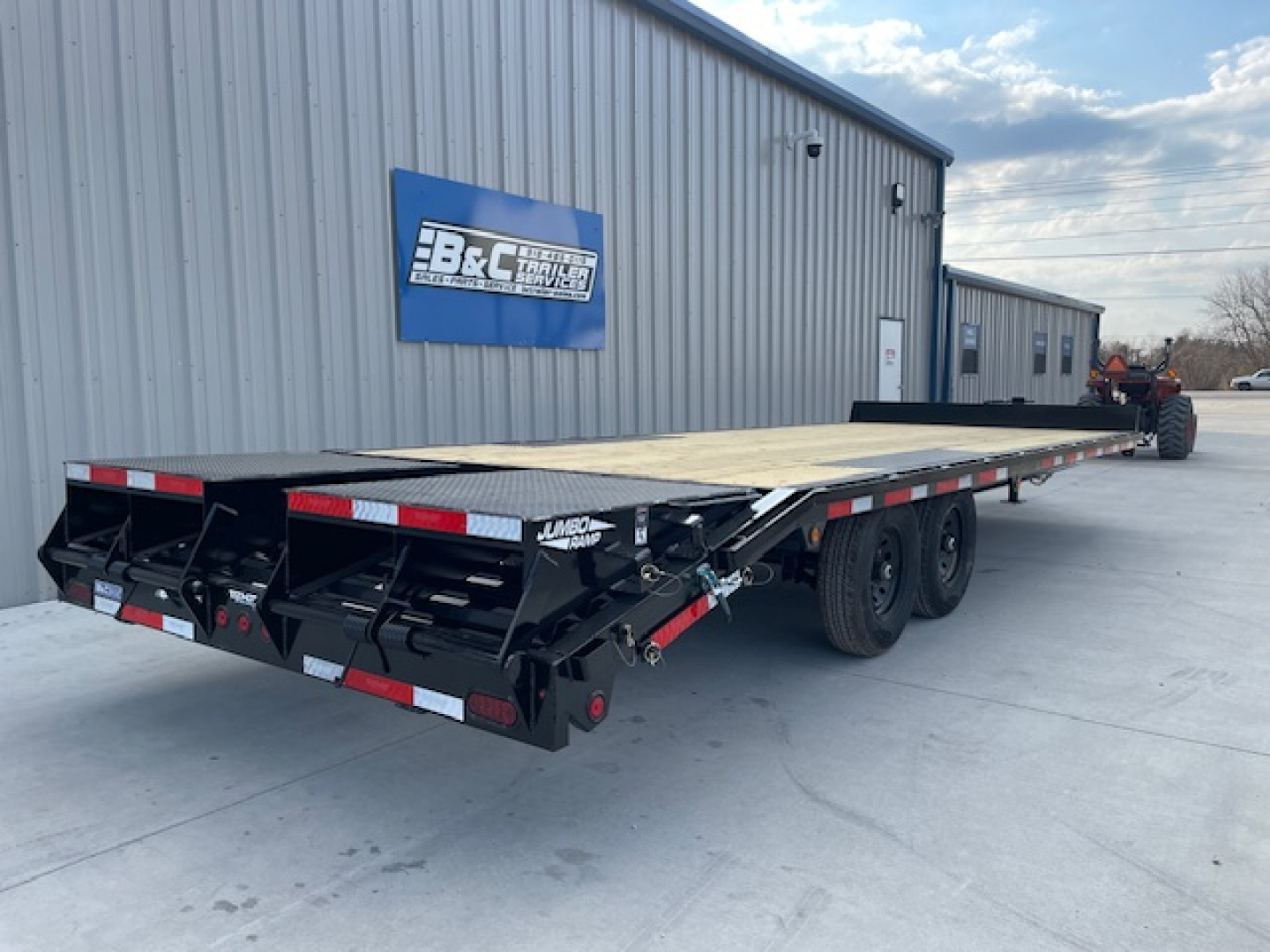 New 2026 TOP HAT 102X24 DECKOVER BUMPER PULL EQUIPMENT TRAILER, 4' DOVETAIL, (2)7000lb TANDEM AXLES, 14,000lb. GVWR, FOLD UP RAMPS