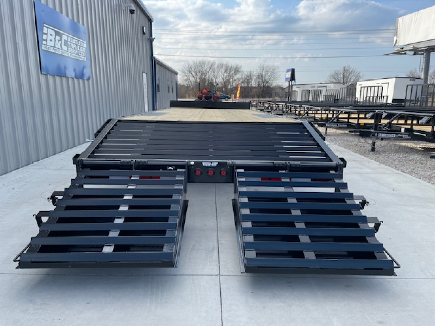 New 2026 TOP HAT 102X24 DECKOVER BUMPER PULL EQUIPMENT TRAILER, 4' DOVETAIL, (2)7000lb TANDEM AXLES, 14,000lb. GVWR, FOLD UP RAMPS