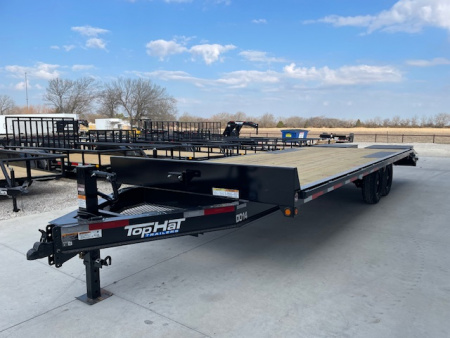 New 2026 TOP HAT 102X24 DECKOVER BUMPER PULL EQUIPMENT TRAILER, 4' DOVETAIL, (2)7000lb TANDEM AXLES, 14,000lb. GVWR, FOLD UP RAMPS