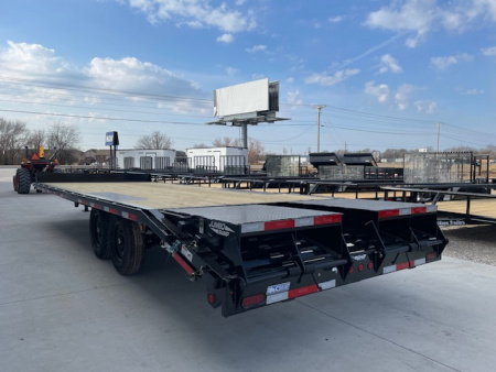 New 2026 TOP HAT 102X24 DECKOVER BUMPER PULL EQUIPMENT TRAILER, 4' DOVETAIL, (2)7000lb TANDEM AXLES, 14,000lb. GVWR, FOLD UP RAMPS
