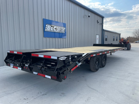 New 2026 TOP HAT 102X24 DECKOVER BUMPER PULL EQUIPMENT TRAILER, 4' DOVETAIL, (2)7000lb TANDEM AXLES, 14,000lb. GVWR, FOLD UP RAMPS