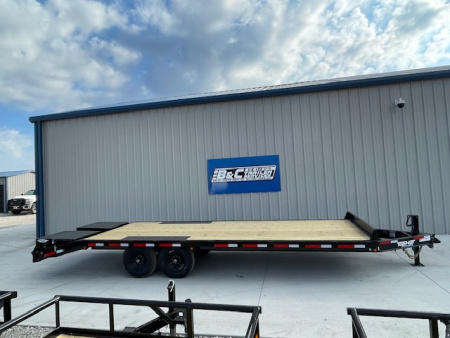 New 2026 TOP HAT 102X24 DECKOVER BUMPER PULL EQUIPMENT TRAILER, 4' DOVETAIL, (2)7000lb TANDEM AXLES, 14,000lb. GVWR, FOLD UP RAMPS