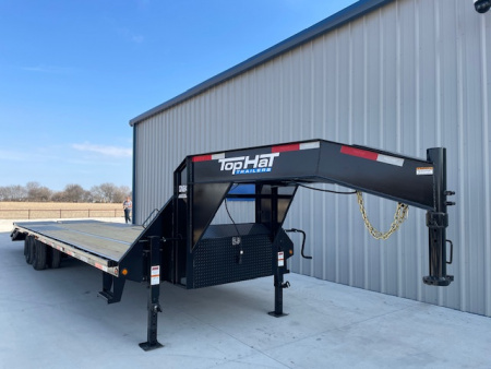 New 2026 TOP HAT 102X32 (27+5) GOOSENECK EQUIPMENT TRAILER TANDEM DUAL 12K AXLES