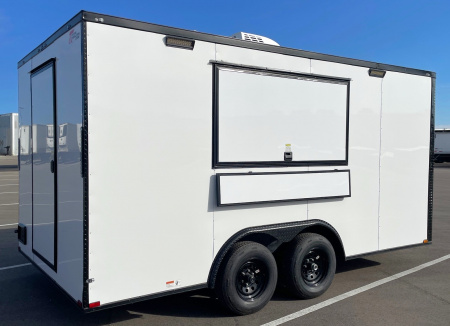 New 2026 Food Concession Trailer: 8.5' x 16' White: AC, 50 Amp Connection, Sink, Service Window