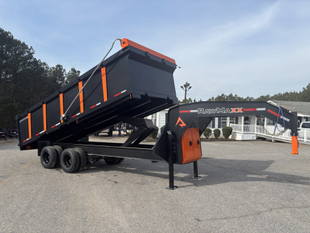 New 2026 RawMaxx HDX 102X20 GOOSENECK HIGH SIDE W/14 PLYS, HYDRAULIC JACKS, AND FLIP OVER TARP 25900K GVWR Dump Trailer