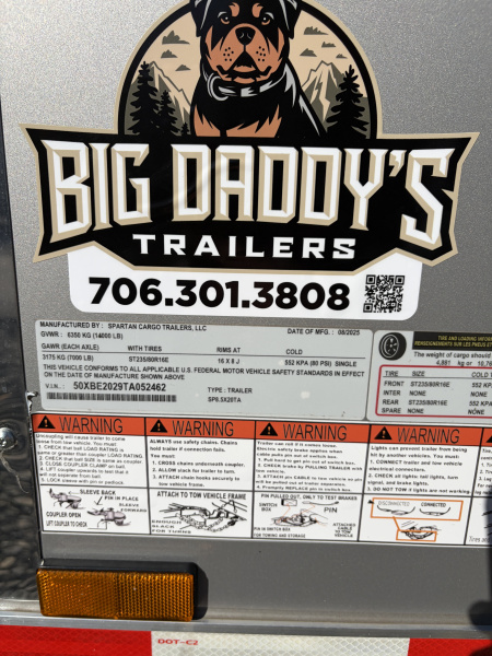 New 2026 Spartan 8.5x20 Enclosed Trailer, Preferred Package, 14K GVWR Big Package, 12" On Center Frame