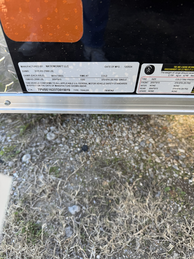 New 2026 NationCraft Trailers 7 X 16 TA POLY Cargo / Enclosed Trailer