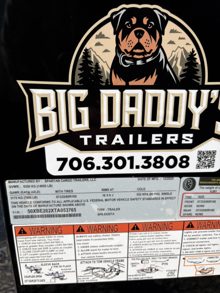 New 2026 Spartan 8.5x20 Enclosed Trailer, Preferred Package, 14K GVWR Big Package, 12" On Center Frame