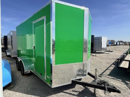 New 2026 Formula Traverse Green 7'x14' 7k Flat Top V-Nose Enclosed Cargo Trailer