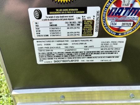 New 2026 Car Mate Trailers CM716AVL-HD AVALANCHE CARGO Cargo / Enclosed Trailer * 7x16 7K * RAMP DOOR *