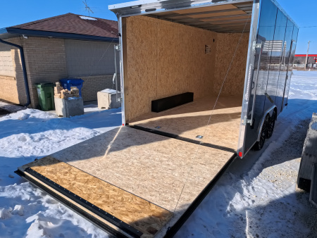 New 2026 Formula Trailers 8.5 x 16 x 7 Formula Traverse Flat Top V-Nose Car Hauler, Black, Aluminum Rims, Rock Guard