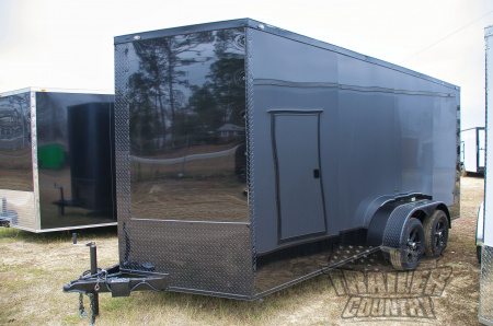 New 2026 NEW 7 x 16 V-Nosed Enclosed Motorcycle Cargo Trailer w/BLACKOUT PACKAGE