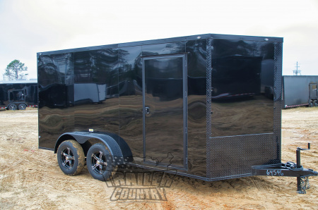 New 2026 NEW 7 x 14 V-Nosed Enclosed Motorcycle Cargo Trailer w/BLACKOUT PACKAGE