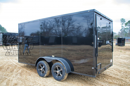 New 2026 NEW 7 x 14 V-Nosed Enclosed Motorcycle Cargo Trailer w/BLACKOUT PACKAGE