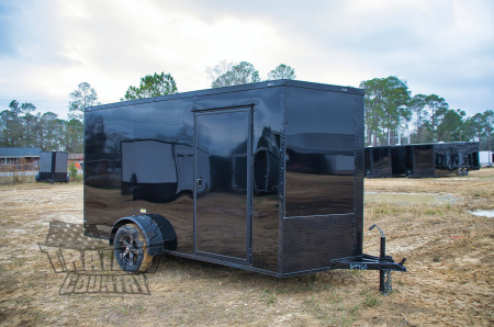 New 2026 NEW Model 6 X 12 Single Axle, V-Nosed Enclosed Blacked Out Motorcycle Cargo Trailer