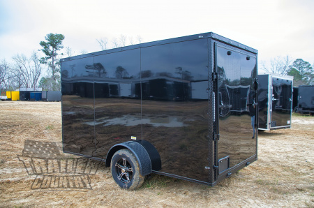 New 2026 NEW Model 6 X 12 Single Axle, V-Nosed Enclosed Blacked Out Motorcycle Cargo Trailer