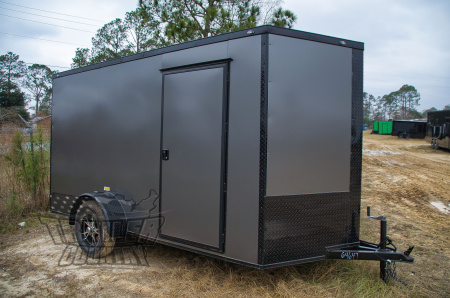 New 2026 NEW Model 6 X 12 Single Axle, V-Nosed Enclosed Blacked Out Motorcycle Cargo Trailer