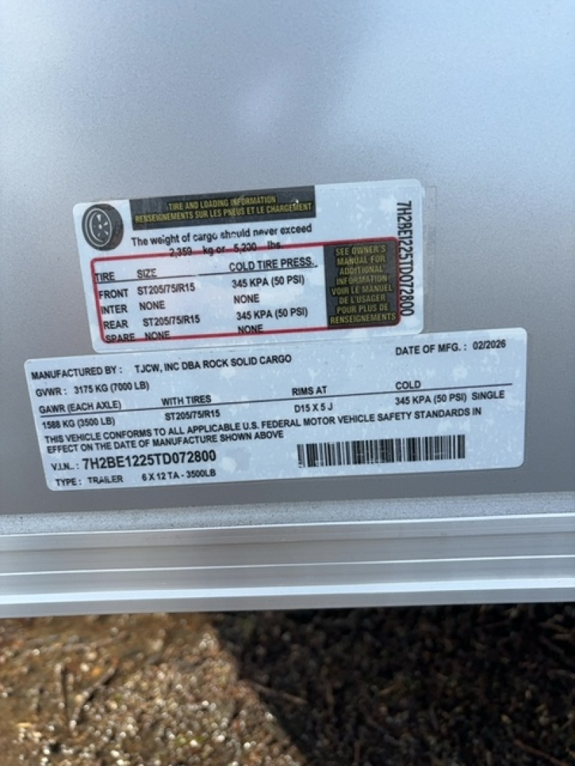 New 2026 Rock Solid Cargo RS6X12TA Cargo / Enclosed Trailer