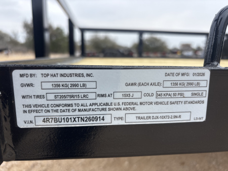 New 2026 Top Hat Trailers DJX Utility Trailer