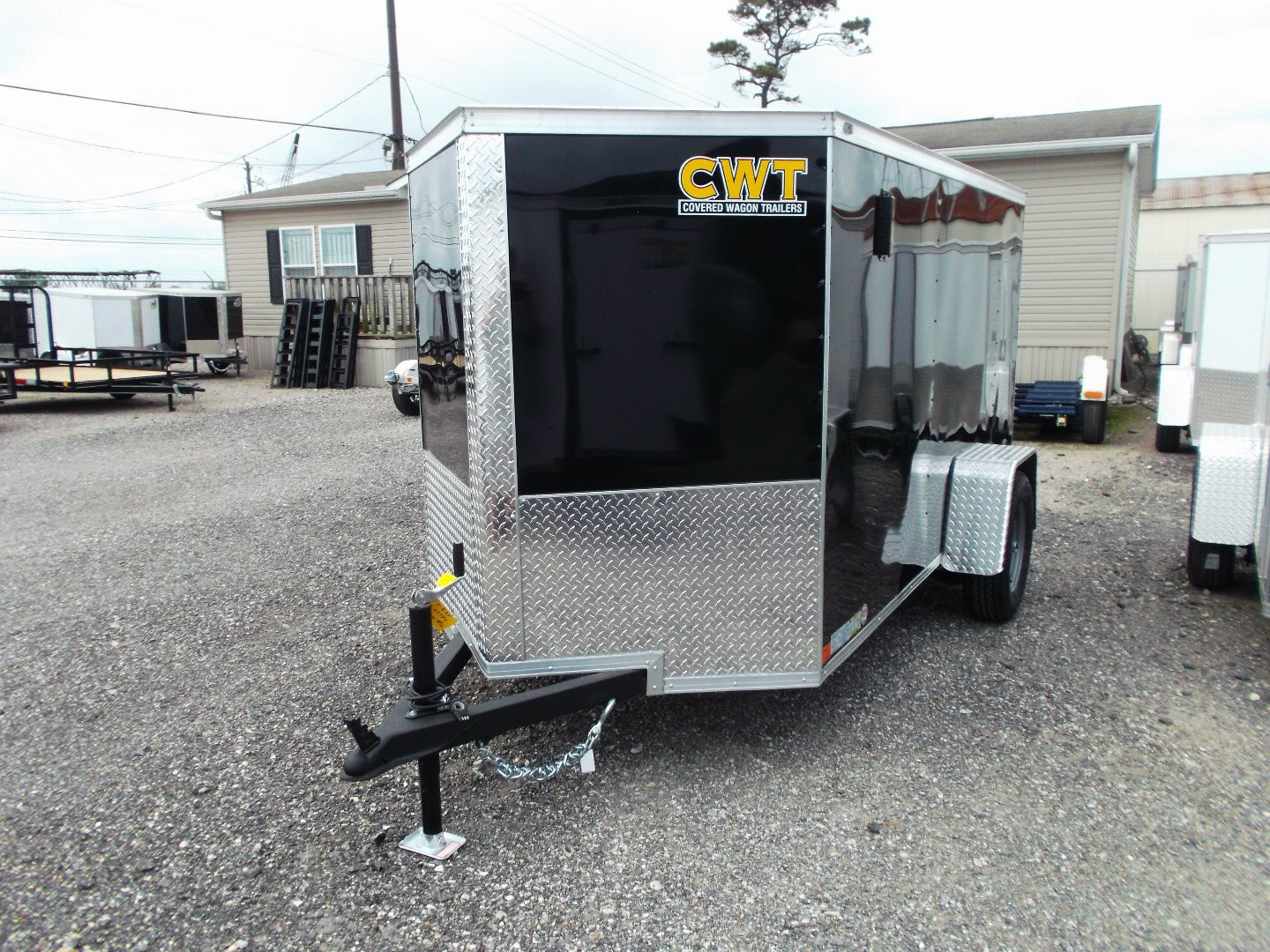 New 2026 Covered Wagon Trailers 5x10 Cargo / Enclosed Cargo Trailer / Ramp / RV Side Door / Bed Lined Tongue and Frame / .030 Black
