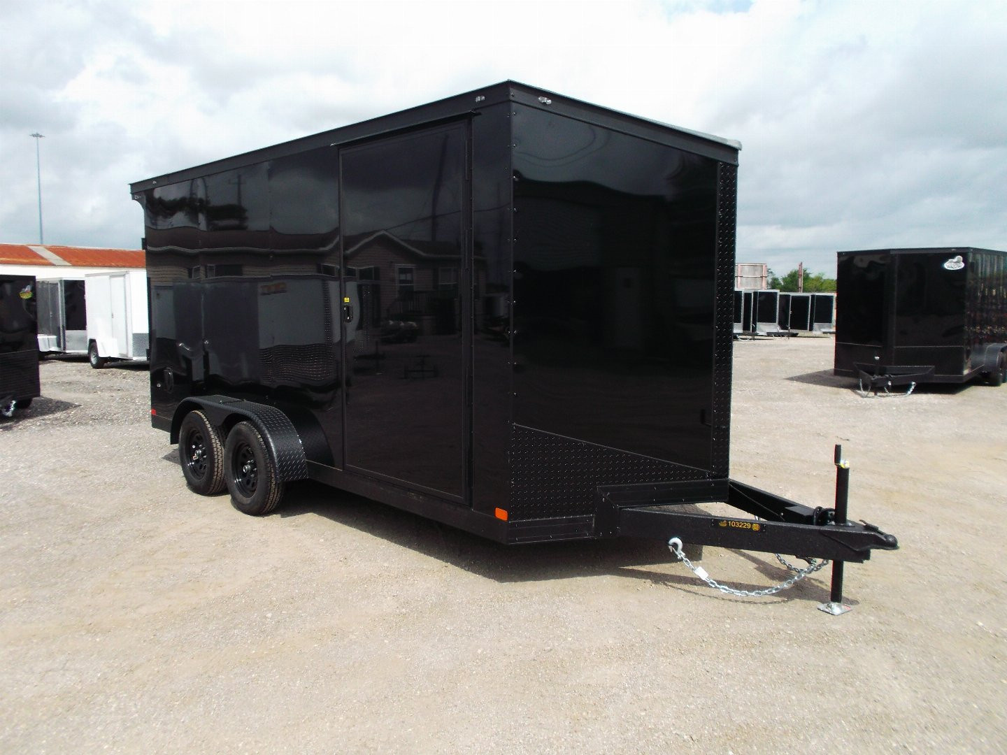 New 2026 Covered Wagon Trailers 7x16 Cargo Trailer / Enclosed Trailer / 7ft Int / Extra Wide Ramp / 48" RV Side Door / .080 SILVER Poly Core / Black Out Package / Slant V-Nose / Rear Spoiler w/ LED Loading Lights