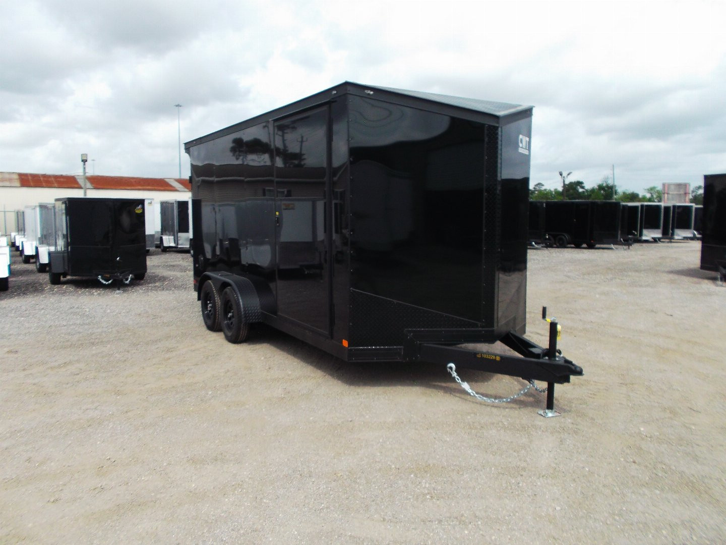 New 2026 Covered Wagon Trailers 7x16 Cargo Trailer / Enclosed Trailer / 7ft Int / Extra Wide Ramp / 48" RV Side Door / .080 SILVER Poly Core / Black Out Package / Slant V-Nose / Rear Spoiler w/ LED Loading Lights